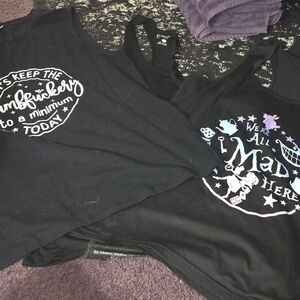 Black Graphic Tank Tops - 'We're All Mad Here', Keep The Dumbf*#kery To A Min